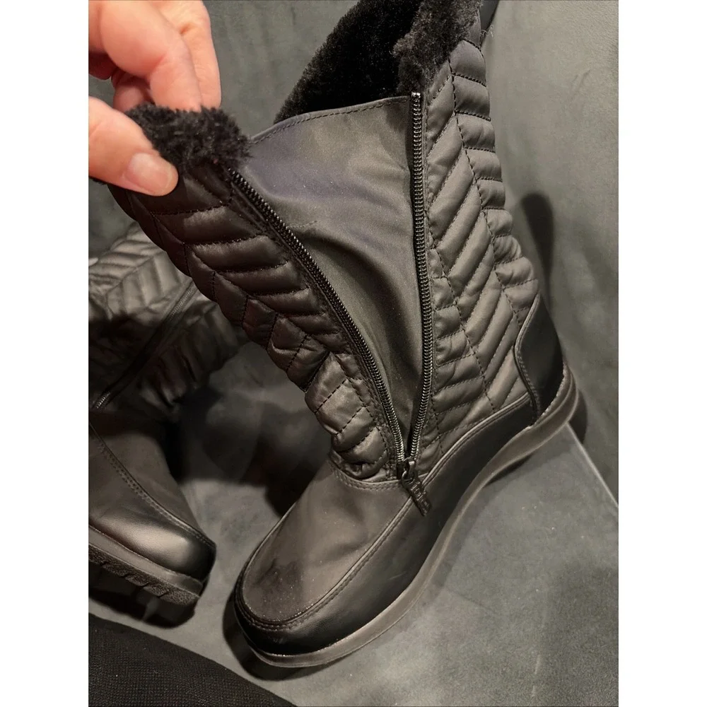 Totes Jodi Black Boots Sz 8 Waterproof Winter Side Zip Quilted